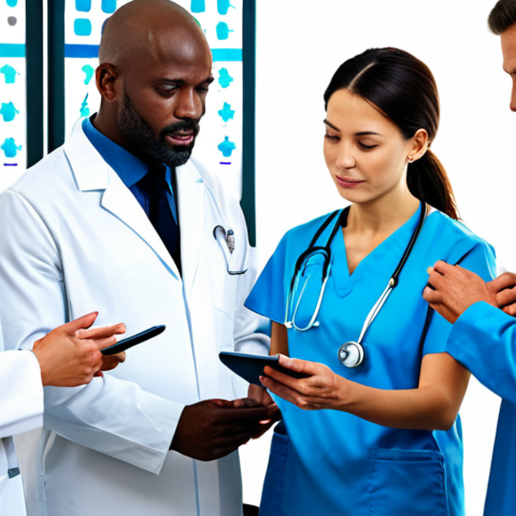 **

"A diverse group of fully clothed sports rehabilitation professionals collaborating around a digital tablet in a modern clinic. They are reviewing patient data and discussing treatment plans. Safe for work, appropriate content, professional, perfect anatomy, correct proportions, natural pose, well-formed hands, proper finger count, natural body proportions, professional attire."

**