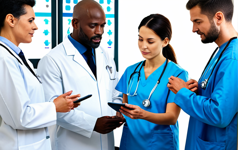 **

"A diverse group of fully clothed sports rehabilitation professionals collaborating around a digital tablet in a modern clinic. They are reviewing patient data and discussing treatment plans. Safe for work, appropriate content, professional, perfect anatomy, correct proportions, natural pose, well-formed hands, proper finger count, natural body proportions, professional attire."

**
