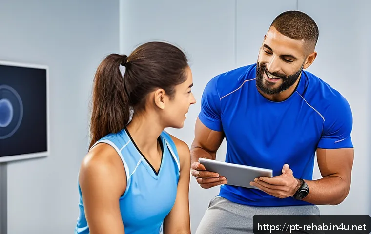 스포츠재활사와 팀 협업 사례 - A dynamic Brazilian sports physiotherapy clinic scene showing a multidisciplinary team collaborating...