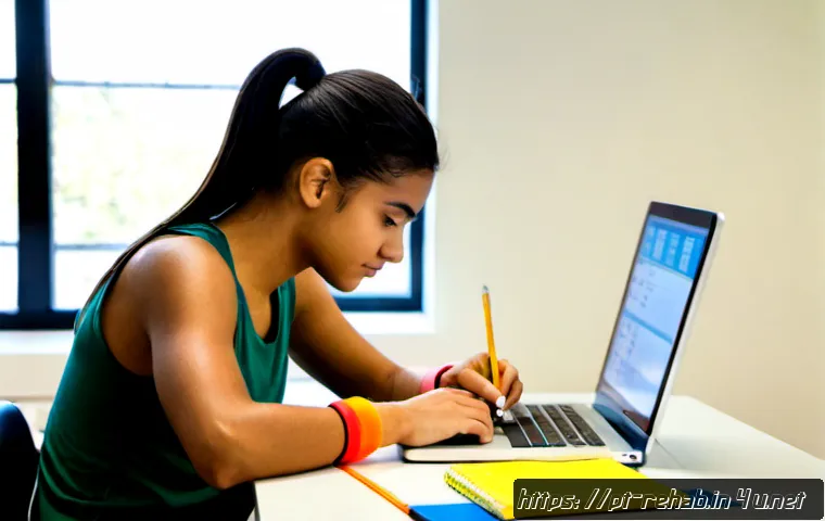 Home 17 스포츠재활사의 학점 관리 팁 - Photorealistic Brazilian sports rehabilitation student organizing a color-coded weekly study schedul...