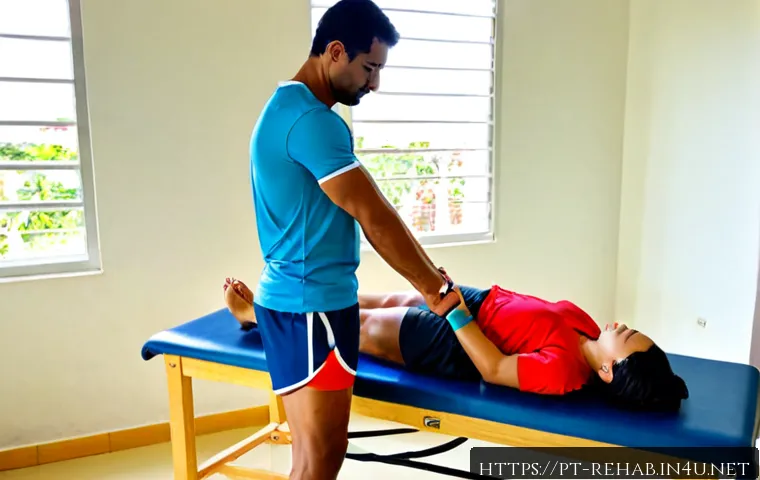 스포츠재활 자격증 준비 과정 - Photorealistic sports rehabilitation certification preparation scene in a bright Brazilian physiothe...