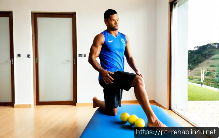 스포츠재활사로 일하며 얻은 교훈 - Photorealistic sports rehabilitation clinic in Brazil, compassionate physiotherapist carefully guidi...